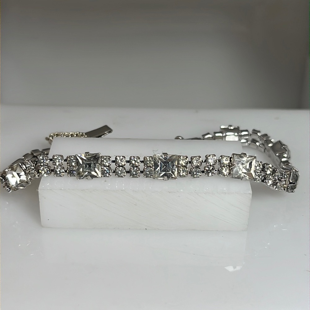 Vintage Rhinestone link bracelet with safety catch